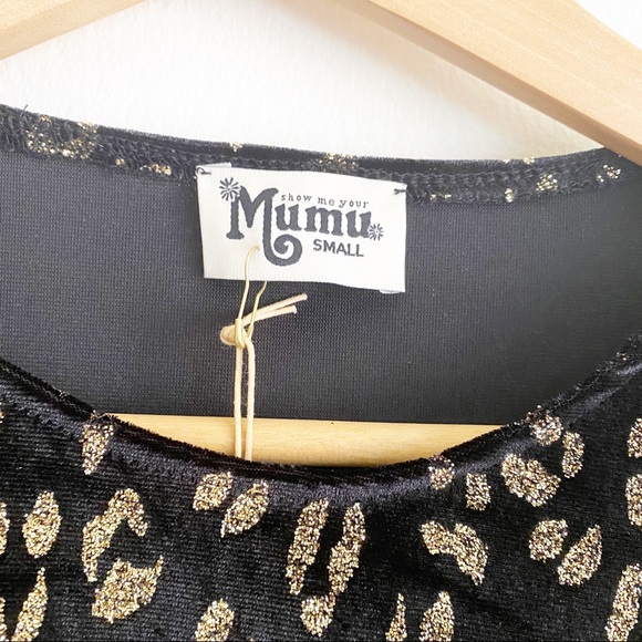 Show Me Your MuMu Glitter Cheetah Toby Swing Dress Black Gold S NWT - Picture 5 of 9